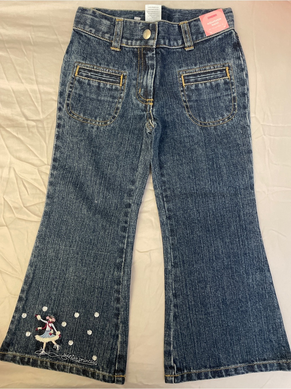 NWT Gymboree Blue Flare Denim Jeans with Skating Girl Embroidery sz 4